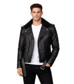 Furton Black Leather Biker Jacket