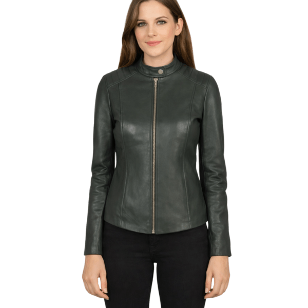 Women's Green Leather Biker Jacket - Hedda