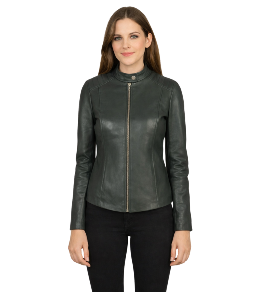Kelsee Green Leather Biker Jacket