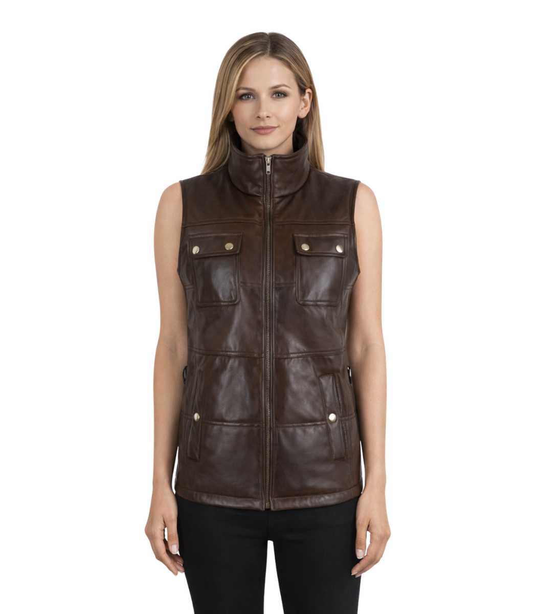1 Madison Women’s Brown Leather Vest - Image 1