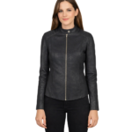 Kelsee Distressed Black Leather Biker Jacket