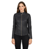 Kelsee Distressed Black Leather Biker Jacket