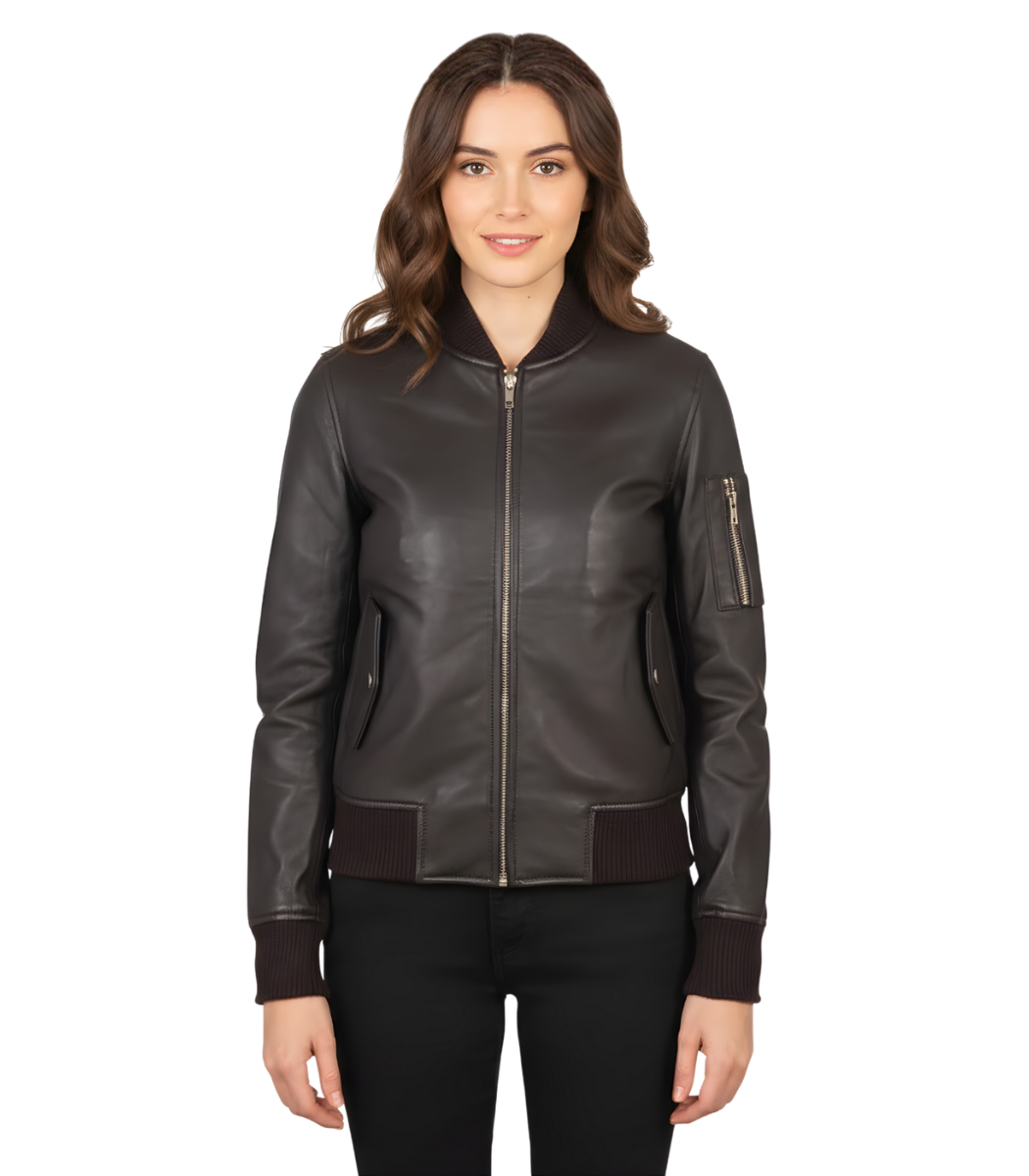 1 Ava Ma-1 Brown Leather Bomber Jacket - Image 1