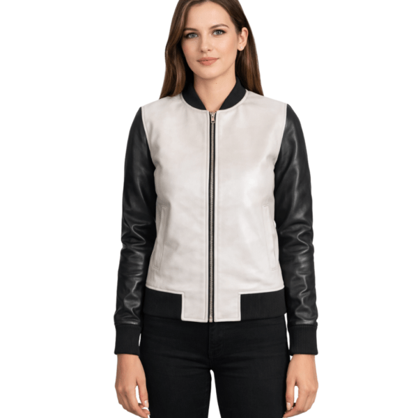 Women's Silver Leather Bomber Jacket - Signe