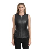 Scarlett Women’s Black Leather Biker Vest