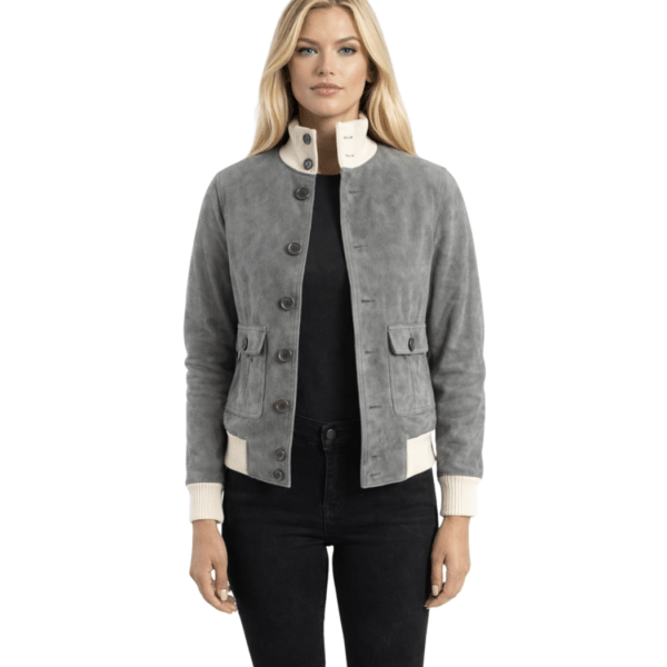 Women's Grey Suede A-1 Bomber Jacket ? Linnea