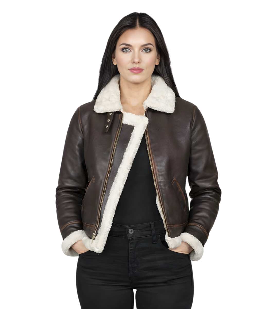 1 Sherilyn B-3 Brown Leather Bomber Jacket - Image 1