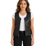 Vanda Black Leather Biker Vest
