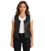 Vanda Black Leather Biker Vest