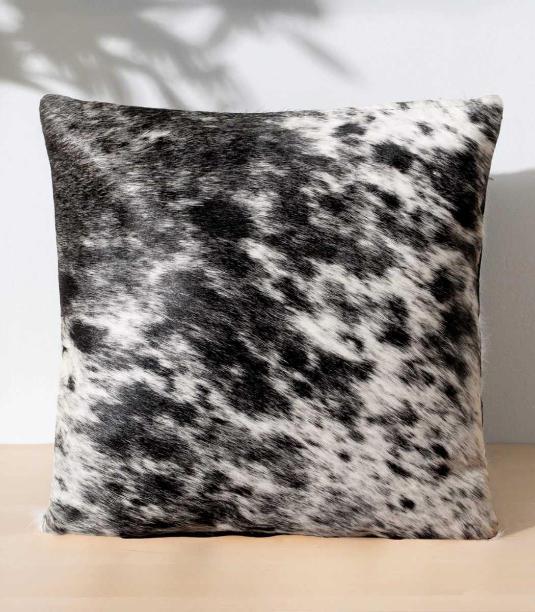1 Black Salt and Pepper Cowhide Pillow - Image 1