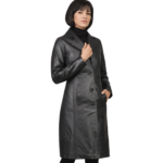 Alexis Black Single Breasted Leather Coat