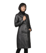 Alexis Black Single Breasted Leather Coat