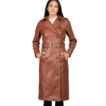 Alice Brown Double Breasted Leather Coat front