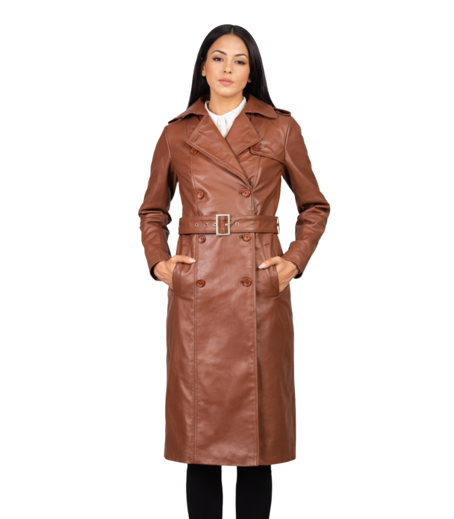Alice Brown Double Breasted Leather Coat front