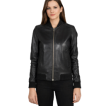 Avery Blue Leather Bomber Jacket