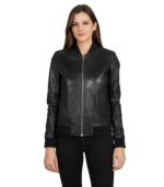 Avery Black Leather Bomber Jacket