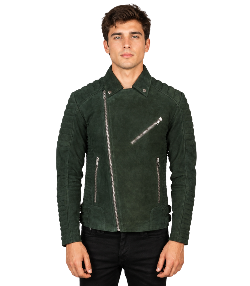 1 Armand Green Suede Biker Jacket - Image 1