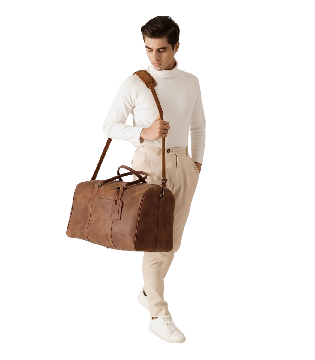 1 Vintage Tan Brown Leather Duffle Bag - Darri - Image 1