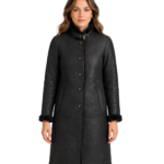 Alina Shearling Black Leather Coat