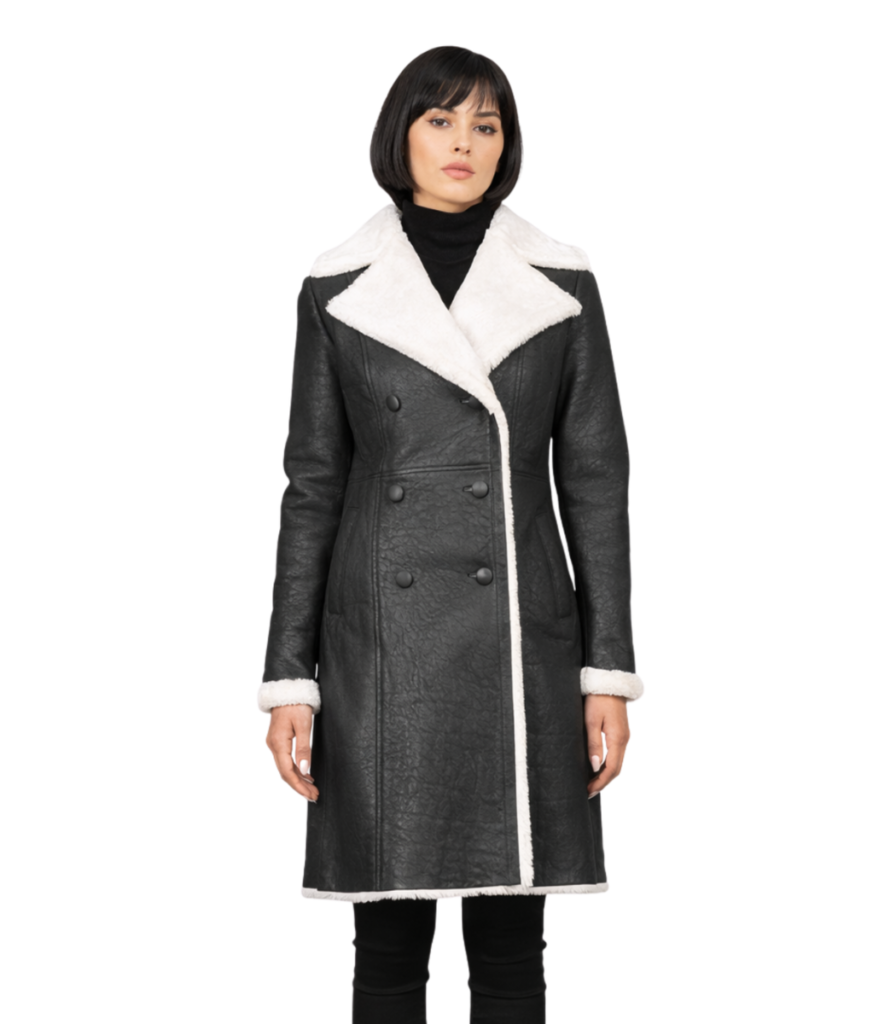 Amie Black Double Breasted Shearling Coat