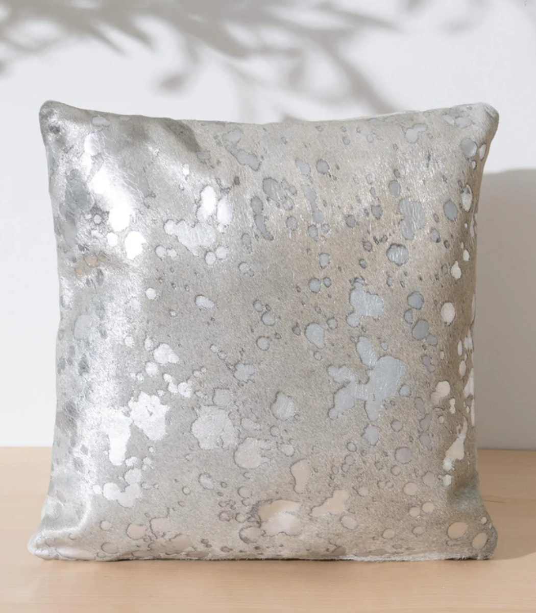 1 Metallic Silver Cowhide Pillow - Image 1
