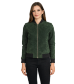 Avery Green Suede Bomber Jacket