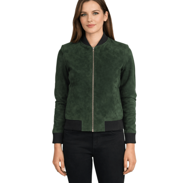 Women's Green Suede Bomber Jacket - Klara