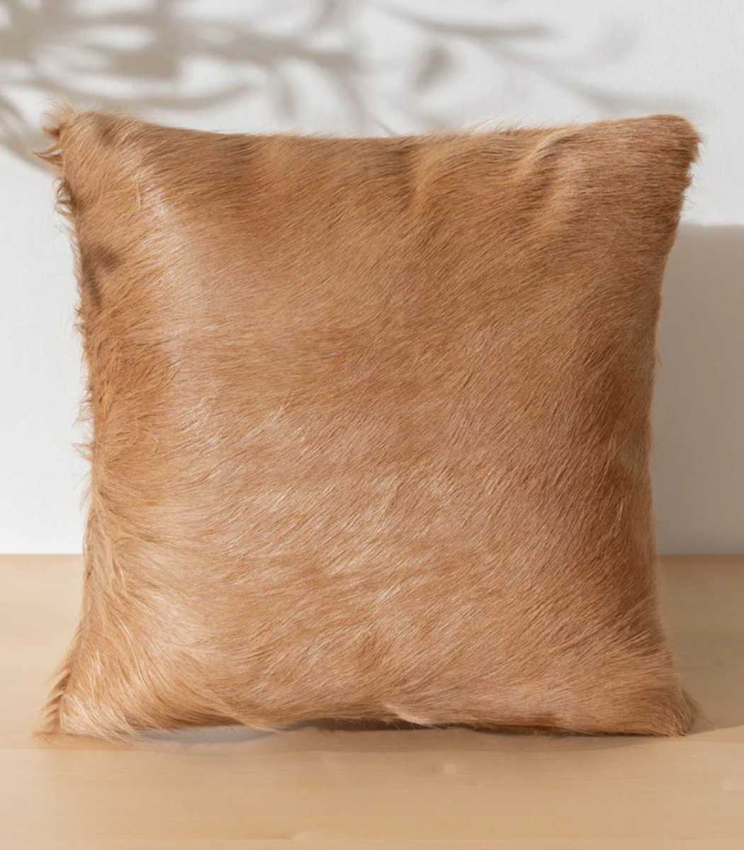 1 Solid Beige Cowhide Pillow - Image 1