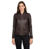 Avery Maroon Leather Bomber Jacket