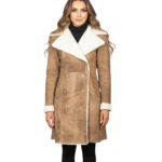 Amie Distressed Brown Double Breasted Shearling Coat