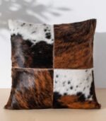 Tricolor Cowhide Patchwork Pillow - Four Panel Design
