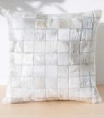White Tricolor Cowhide Patchwork Pillow