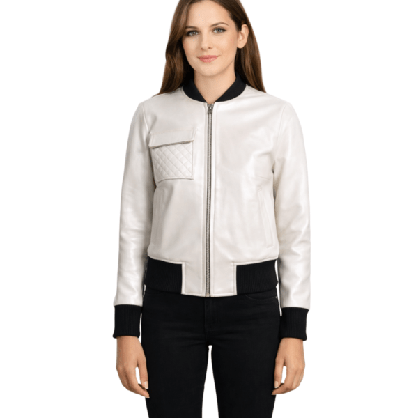 Women's Silver Leather Bomber Jacket - Tove