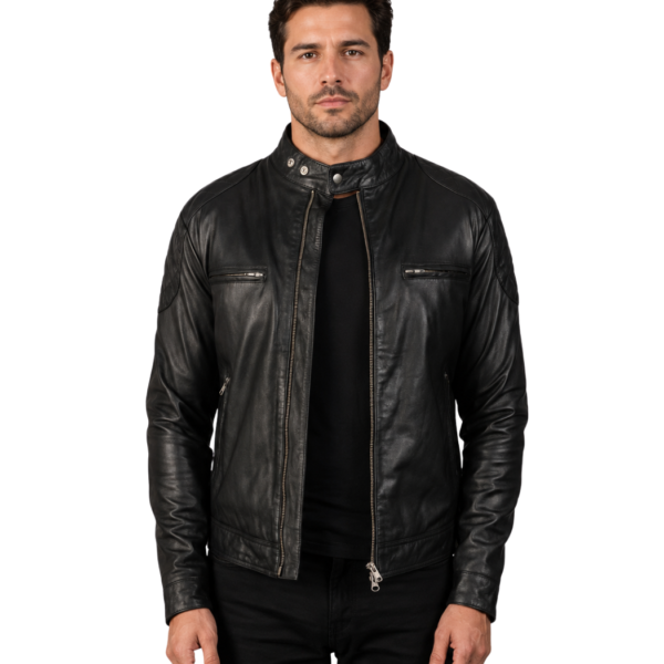 Men's Black Leather Biker Jacket - Alrik