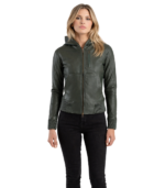 Luna Green Hooded Leather Bomber Jacket