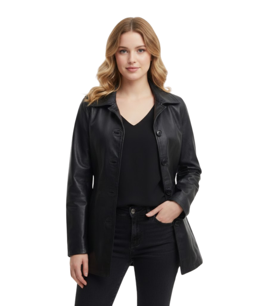 Black Leather Car Coat Womens