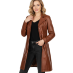 Bryson Womens Cognac Brown Leather Car Coat