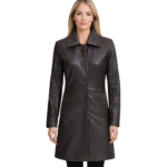 Dark Brown Women Leather Car Coat