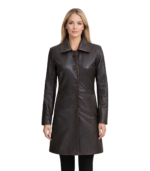 Dark Brown Women Leather Car Coat