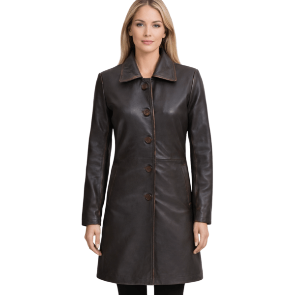Women's Dark Brown Leather Car Coat - Jorunn