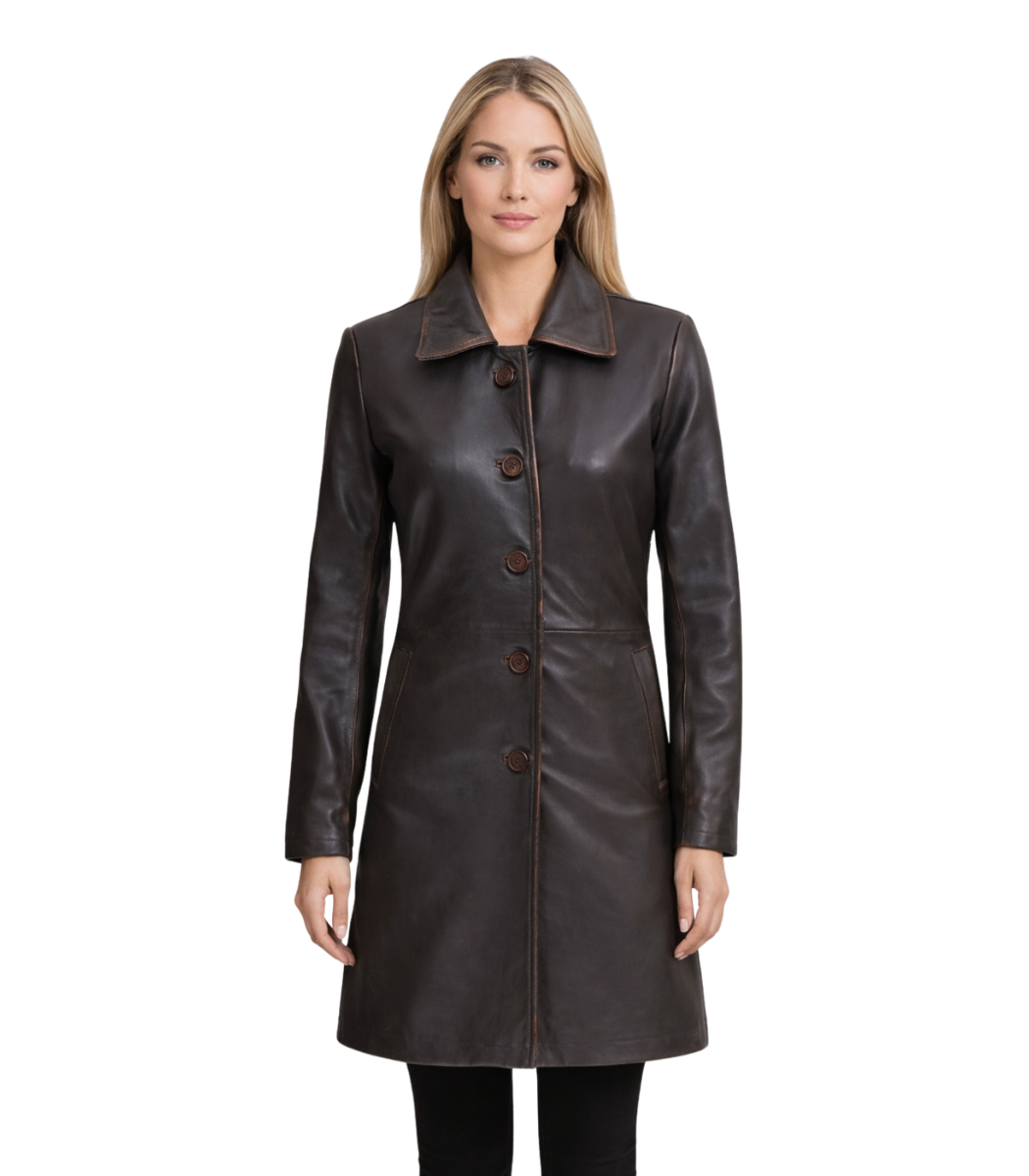 Dark Brown Women Leather Car Coat Dark Brown Women Leather Car Coat