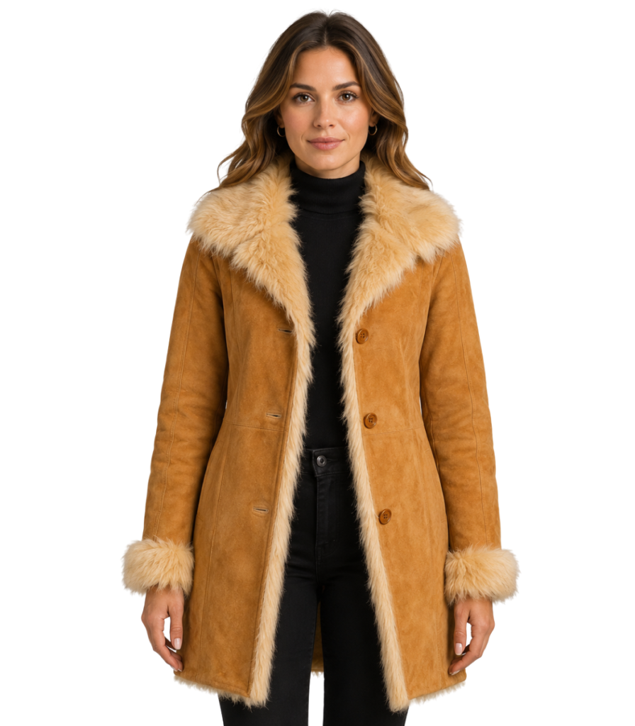 Erica Shearling Beige Leather Coat