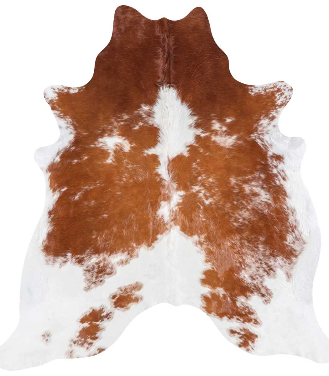 1 Brazilian Brown and White Cowhide Rug Size 7'0 L x 6'5 W 6966 - Image 1