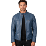 Gatsby Blue Leather Biker Jacket