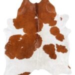 Brazilian Brown and White Cowhide Rug Size 7'1 L x 5'11 W 8960