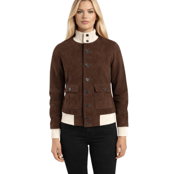 Women's Mocha Suede A-1 Bomber Jacket ? Linnea