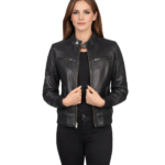 Zenna Black Leather Bomber Jacket