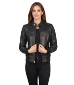Women's Black Leather Bomber Jacket – Yrsa