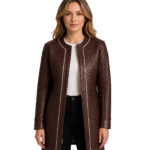 Evelyn Quilted Maroon Leather Coat