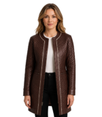 Evelyn Quilted Maroon Leather Coat